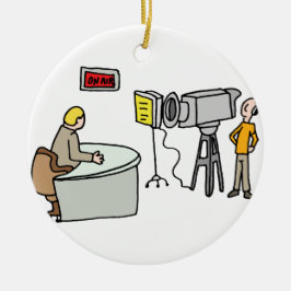 Nachrichtensprecherbericht leben in einem Studio Keramikornament