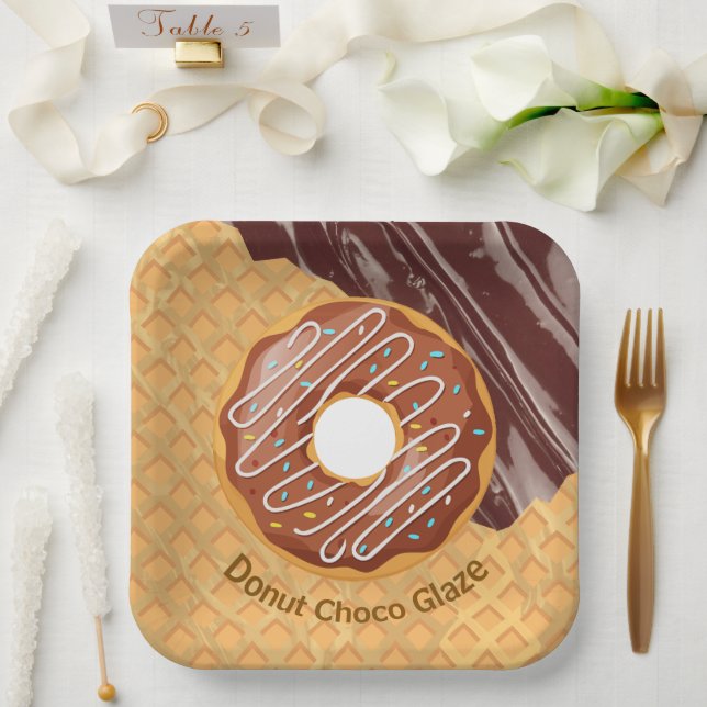 Nachspeise, Donut Choco-Glasur, geschmolzene Schok Pappteller (Hochzeit)