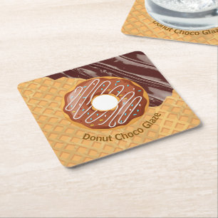 Nachspeise, Donut Choco-Glasur, geschmolzene Schok Rechteckiger Pappuntersetzer