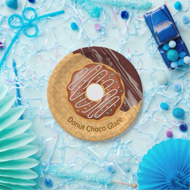 Nachspeise, Donut Choco-Glasur, Schokolade geschmo Pappteller (Party)