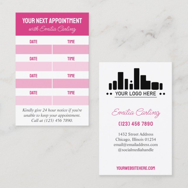 Nächste Termine: Rosa Logo-Haarstyliste hinzufügen Terminkarte (Vorne/Hinten)