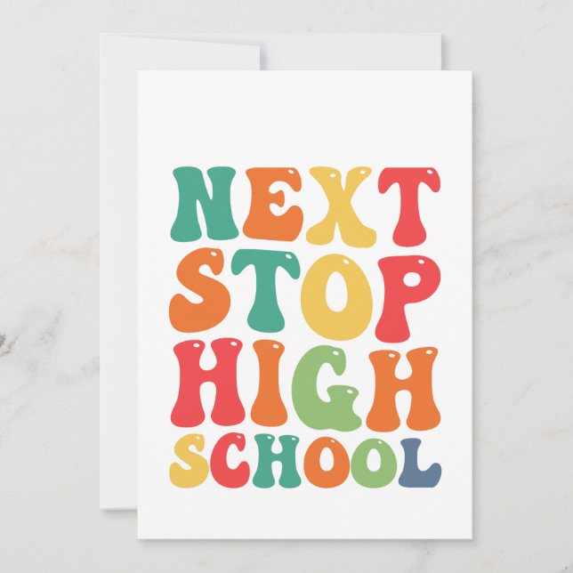 Nächster Stopp High School Funny Groovy Abschluss Einladung (Vorderseite)