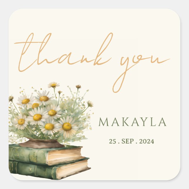 Nächstes Kapitel Boho Buchen Sie Lover Floral Baby Quadratischer Aufkleber (Vorderseite)