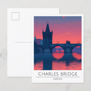 Nacht an der Karlsbrücke Prag Tschechien Reise Postkarte