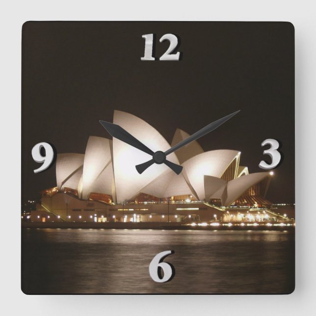 Nacht an der Oper Quadratische Wanduhr (Vorderseite)