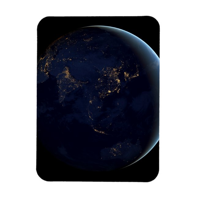 Nacht beleuchtet die Erdstadt in Asien und Austral Magnet (Vertikal)