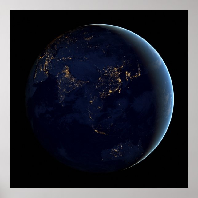 Nacht beleuchtet die Erdstadt in Asien und Austral Poster (Vorne)