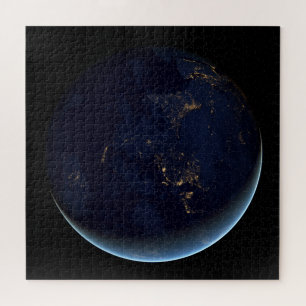 Nacht beleuchtet die Erdstadt in Asien und Austral Puzzle