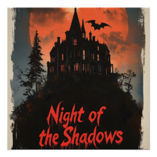 Nacht der Schatten - Retro Spuk Hausdesign Poster