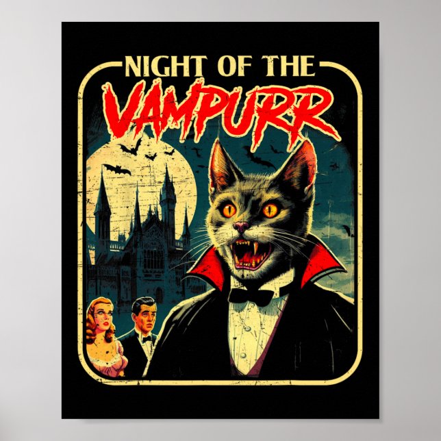Nacht des Vampurr Funny Cat Halloween Poster (Vorne)