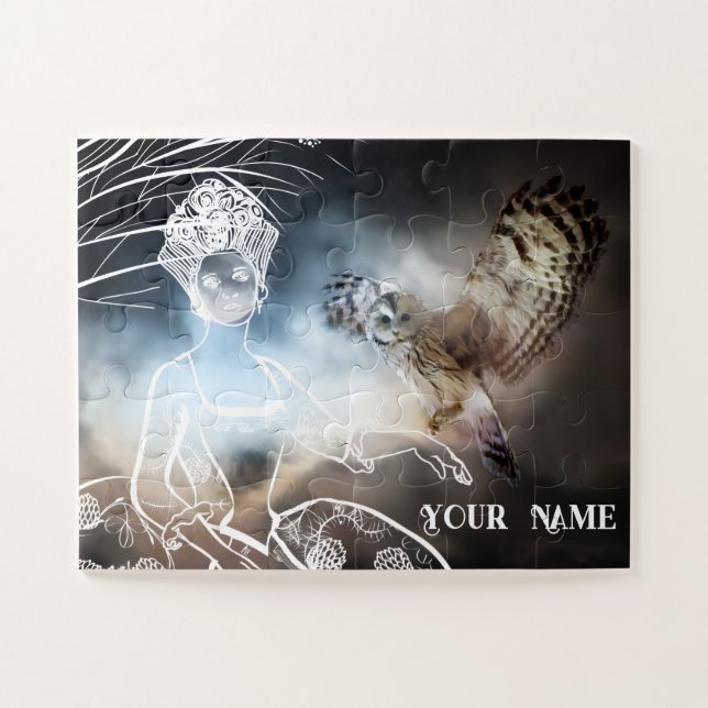 Nacht-Eule und Dame Puzzle (Horizontal)