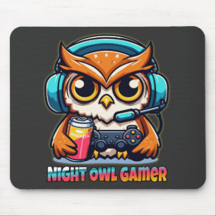 Nacht-Eulen-Gamer-Maskottchen Lustige Gaming-Illus Mousepad