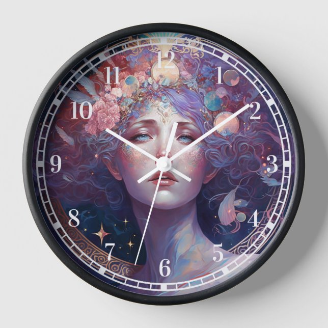 Nacht Goddess Queen Fantasy Art Clock Uhr (Vorderseite)