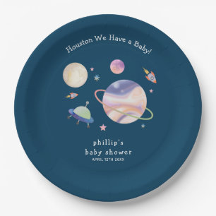 Nacht Grüne Galaxie Weltraum Mond Stern Junge Baby Pappteller