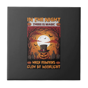 Nacht Halloween Kürbis Zylinder Fledermäuse Friedh Fliese