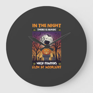 Nacht Halloween Kürbis Zylinder Mond Friedhof Große Wanduhr