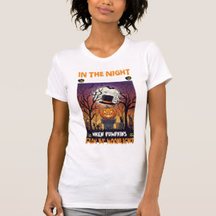 Nacht Halloween Kürbis Zylinder Mond Friedhof T-Shirt