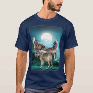 Nacht Heulen Bei Mond Wölfe Wolf Tier Dschungel T-Shirt