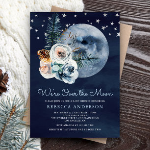 Nacht Himmel Boho Aquarell Blumen Mond Baby Shower Einladung
