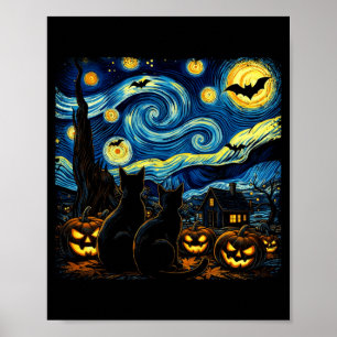 Nacht-Himmel-Kunst Schwarze Katzenliebhaber Grusel Poster