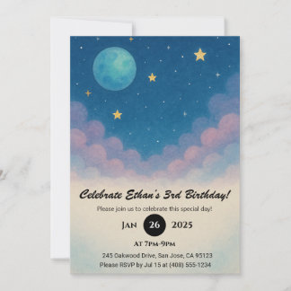 Nacht Himmel mit Sternen und Mond Geburtstag Einladung
