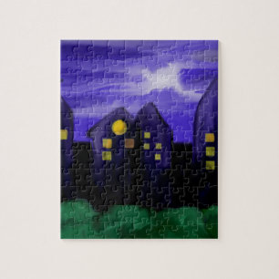 Nacht Himmel Stadt Skyliner Leinwandkunst Puzzle