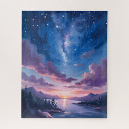 Nacht Himmel | Sternensee Lila Aquarell Puzzle
