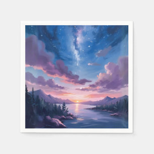Nacht Himmel   Sternsee Lila Aquarell Serviette