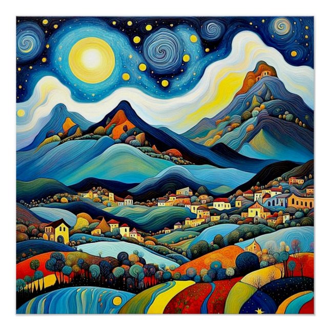 Nacht Himmel über Berge 1 Poster (Vorderseite)