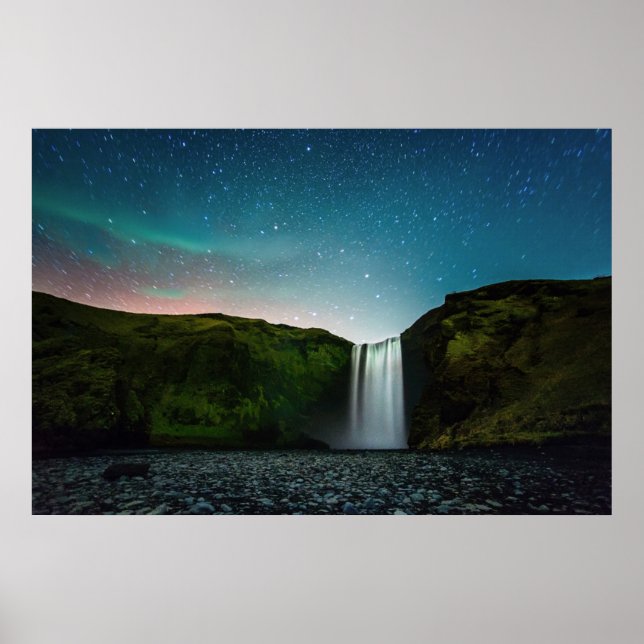 Nacht im Skógafoss Poster (Vorne)