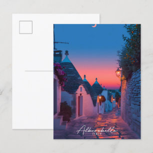 Nacht in Alberobello Italien Vintage Reise Postkarte