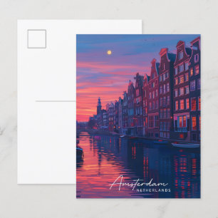 Nacht in Amsterdam Niederlande Reisen Postkarte