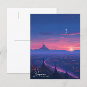 Nacht in Bagan Myanmar Vintage Reise Postkarte