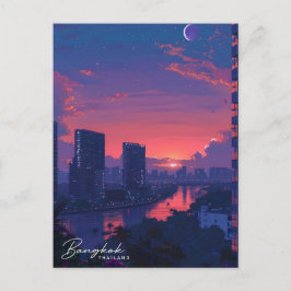 Nacht in Bangkok Thailand Vintage Travel Postkarte