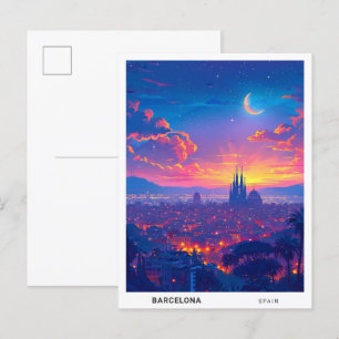 Nacht in Barcelona Spanien Reisen Postkarte