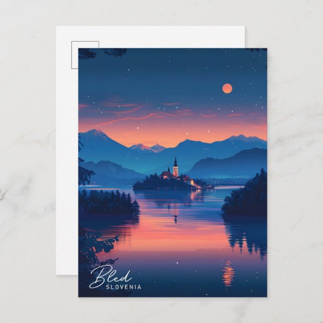 Nacht in Bled Slovenien Postkarte (Vorne/Hinten)