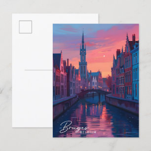Nacht in Brügge Belgien Reise Postkarte