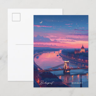 Nacht in Budapest Ungarn Vintage Reise Postkarte