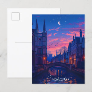 Nacht in Cambridge England Vintage Reise  Postkarte