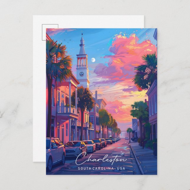 Nacht in Charleston South Carolina USA Reisen Postkarte (Vorne/Hinten)