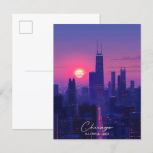 Nacht in Chicago Illinois USA Reise Postkarte