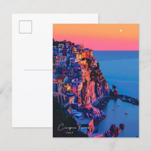 Nacht in Cinque Terre Italien Vintage Reise Postkarte