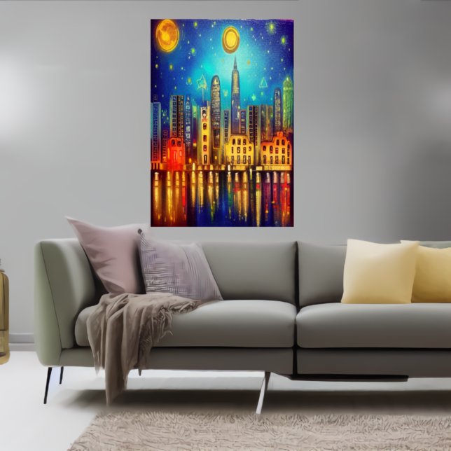 Nacht in der Stadt am See | AI Art Poster (Von Creator hochgeladen)