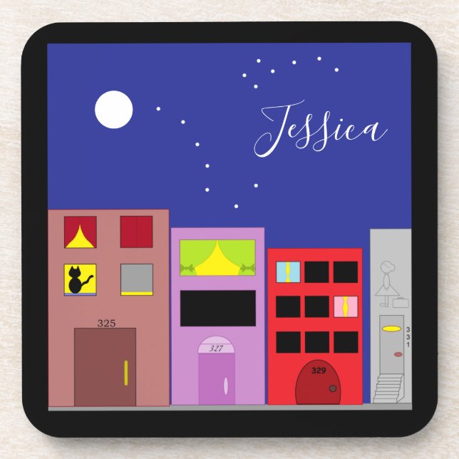 Nacht in der Stadt Getränkeuntersetzer (Vorderseite)