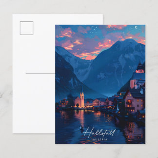 Nacht in Hallstatt Austria Vintage Travel Postkarte