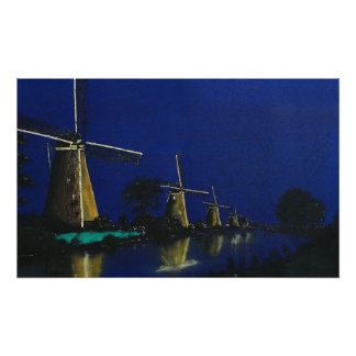 Nacht in Kinderdijk Fotodruck
