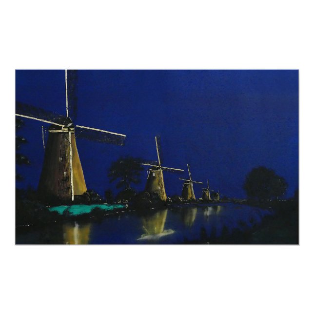 Nacht in Kinderdijk Fotodruck (Vorne)