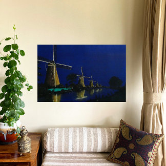 Nacht in Kinderdijk Leinwanddruck