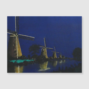 Nacht in Kinderdijk Magnetkarte