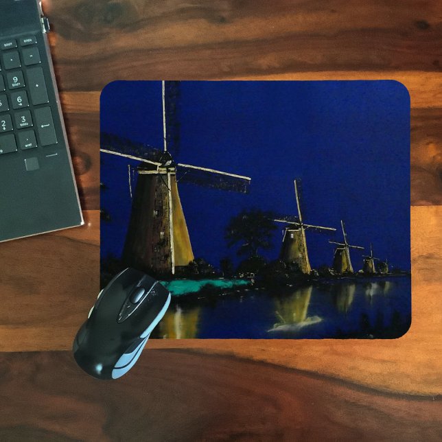Nacht in Kinderdijk Mousepad (Von Creator hochgeladen)